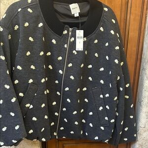 NWT Mauve Dark Gray Floral Bomber Jacket